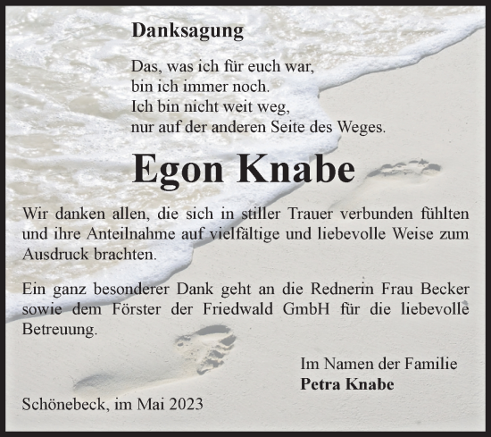Traueranzeige von Egon Knabe von Volksstimme Schönebeck
