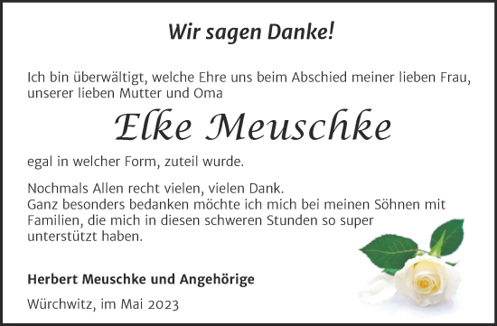 Traueranzeige von Elke Meuschke von Trauerkombi Zeitz
