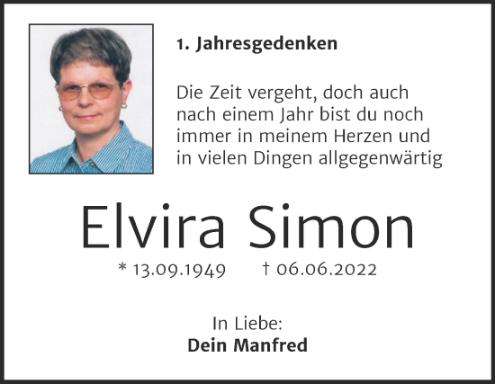 Traueranzeige von Elvira Simon von Trauerkombi Dessau
