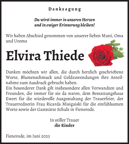 Traueranzeige von Elvira Thiede von Volksstimme Burg/Genthin