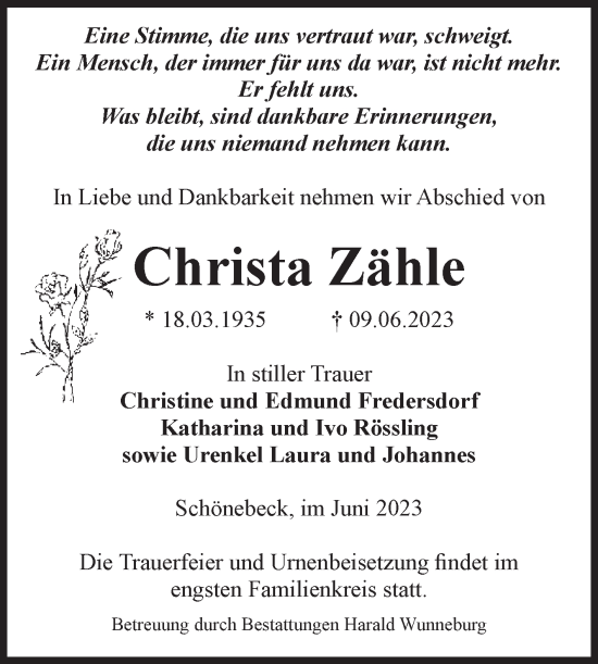 Traueranzeige von Erfehlt uns von Volksstimme Schönebeck