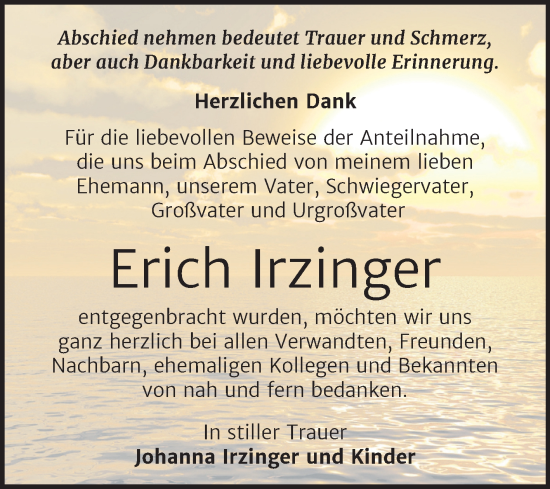 Traueranzeige von Erich Irzinger von Trauerkombi Wittenberg