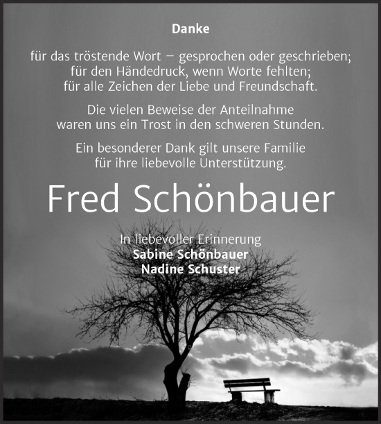 Traueranzeige von Fred Schönbauer von Trauerkombi Mansfelder Land