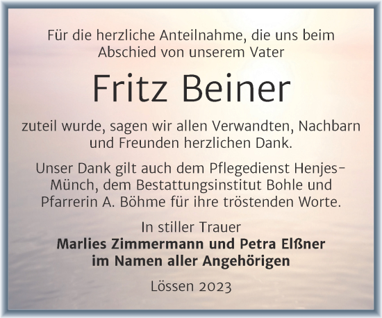 Traueranzeige von Fritz Beiner von Trauerkombi Merseburg