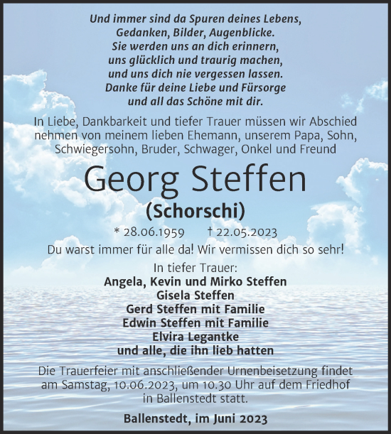 Traueranzeige von Georg Steffen von Trauerkombi Quedlinburg