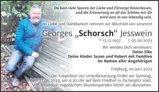 Traueranzeige von Georges Jesswein von Wochenspiegel Naumburg/Nebra