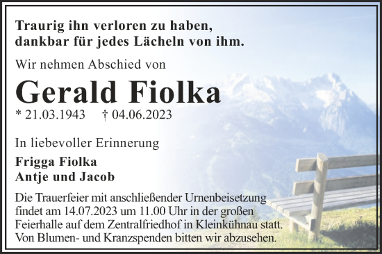 Traueranzeige von Gerald Fiolka von Trauerkombi Dessau