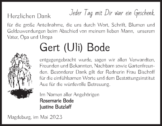 Traueranzeige von Gert Bode von Volksstimme Magdeburg