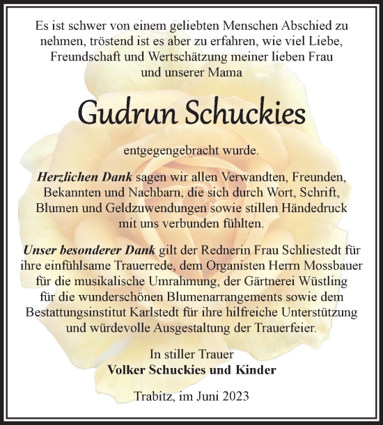 Traueranzeige von Gudrun Schuckies von Volksstimme Schönebeck