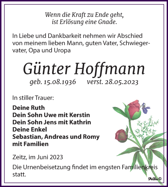 Traueranzeige von Günter Hoffmann von Trauerkombi Zeitz