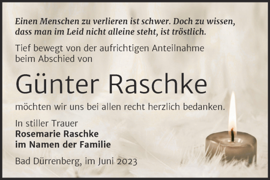 Traueranzeige von Günter Raschke von Trauerkombi Merseburg