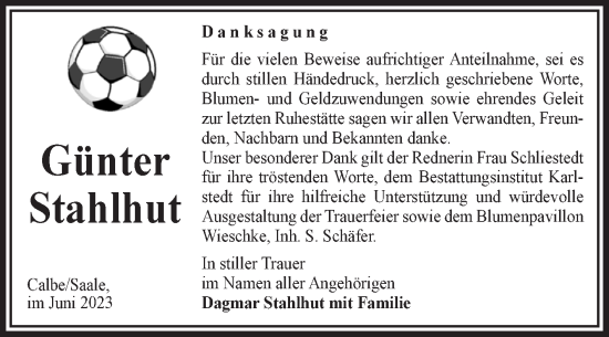 Traueranzeige von Günter Stahlhut von Volksstimme Schönebeck