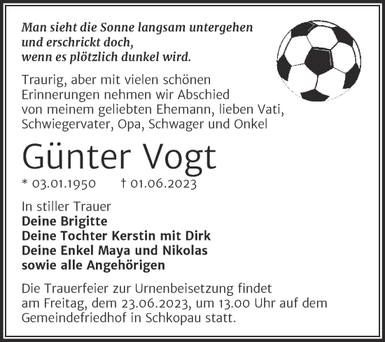 Traueranzeige von Günter Vogt von Trauerkombi Merseburg