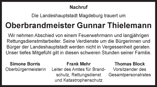 Traueranzeige von Gunnar Thielemann von Volksstimme Magdeburg