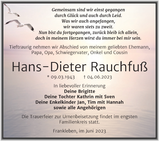 Traueranzeige von Hans-Dieter Rauchfuß von Trauerkombi Merseburg