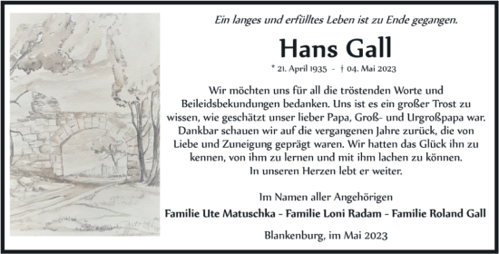 Traueranzeige von Hans Gall von Volksstimme Wernigerode