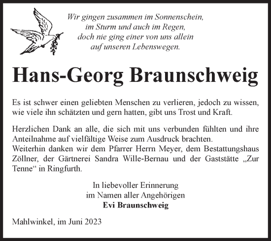Traueranzeige von Hans-Georg Braunschweig von Volksstimme Altmark Ost