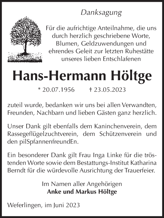 Traueranzeige von Hans-Hermann Höltge von Volksstimme Haldensleben/Wolmirstedt