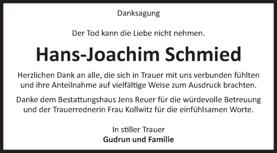 Traueranzeige von Hans-Joachim Schmied von Volksstimme Magdeburg