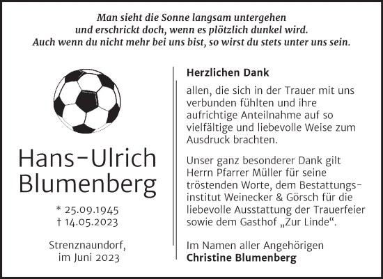 Traueranzeige von Hans-Ulrich Blumenberg von Trauerkombi Bernburg