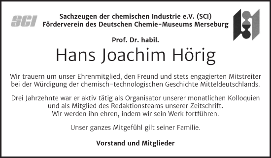 Traueranzeige von Hans Joachim Hörig von Trauerkombi Merseburg