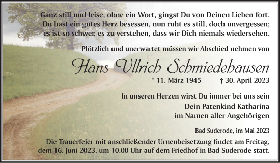 Traueranzeige von Hans Ullrich Schmiedehausen von Trauerkombi Quedlinburg