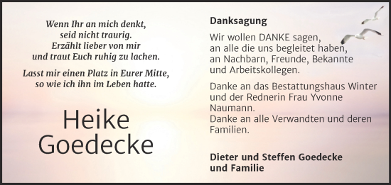 Traueranzeige von Heike Goedecke von Trauerkombi Bitterfeld