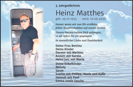 Traueranzeige von Heinz Matthes von Naumburger Tageblatt