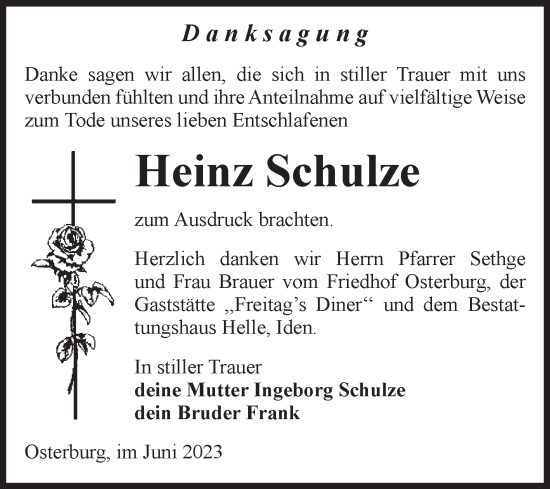 Traueranzeige von Heinz Schulze von Volksstimme Altmark Ost