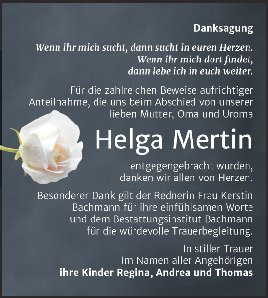 Traueranzeige von Helga Mertin von Trauerkombi Dessau