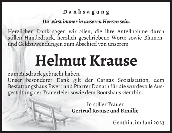 Traueranzeige von Helmut Krause von Volksstimme Burg/Genthin