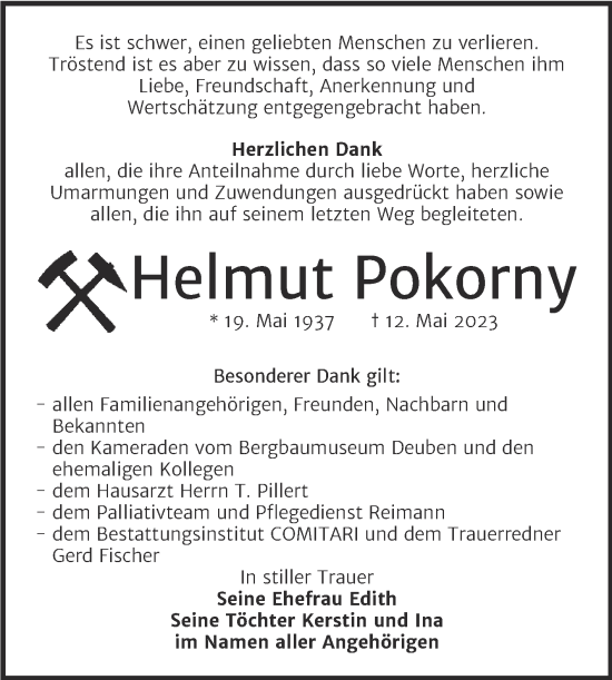 Traueranzeige von Helmut Pokorny von Trauerkombi Weißenfels