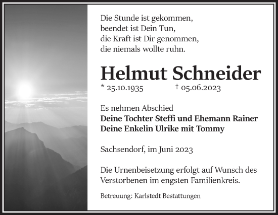 Traueranzeige von Helmut Schneider von Volksstimme Schönebeck