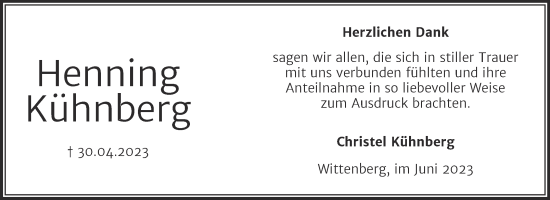 Traueranzeige von Henning Kühnberg von Trauerkombi Wittenberg