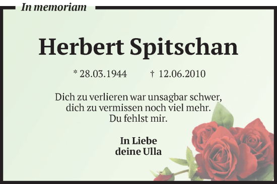 Traueranzeige von Herbert Spitschan von Volksstimme Magdeburg