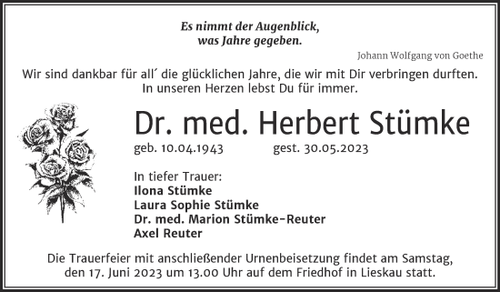 Traueranzeige von Herbert Stümke von Mitteldeutsche Zeitung Halle/Saalkreis