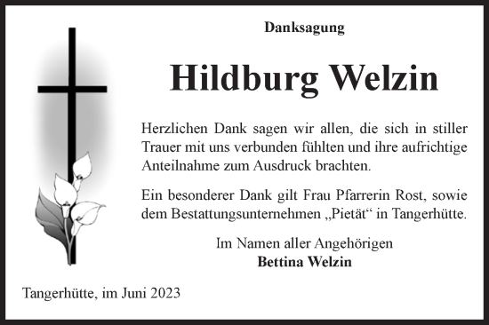 Traueranzeige von Hildburg Welzin von Volksstimme Altmark Ost