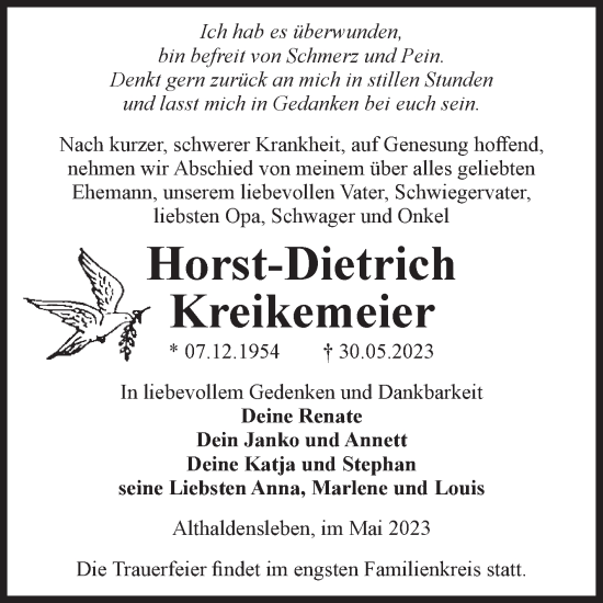 Traueranzeige von Horst-Dietrich Kreikemeier von Volksstimme Haldensleben/Wolmirstedt