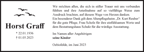 Traueranzeige von Horst Graff von Volksstimme Altmark West