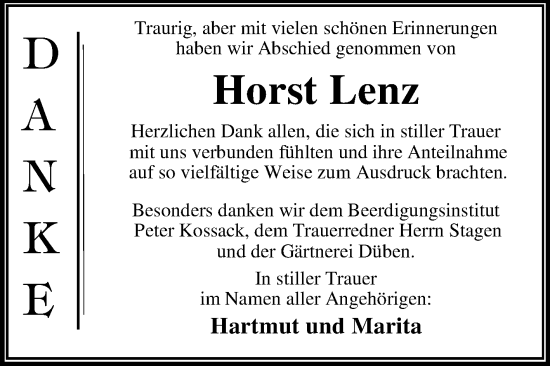 Traueranzeige von Horst Lenz von Trauerkombi Wittenberg