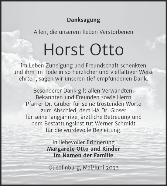 Traueranzeige von Horst Otto von Trauerkombi Quedlinburg