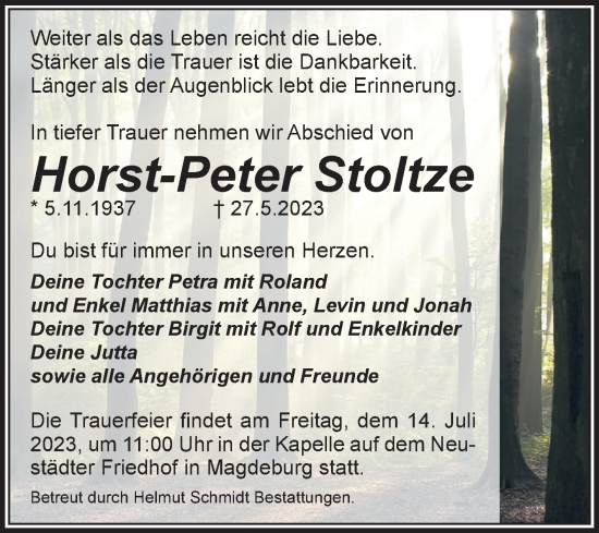 Traueranzeige von Horst-Peter Stoltze von Volksstimme Magdeburg