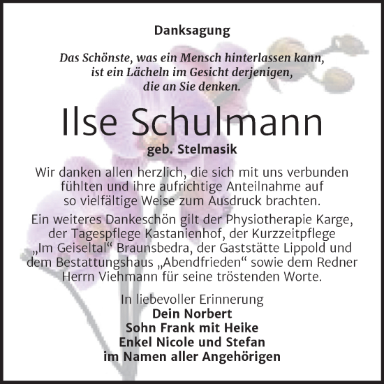 Traueranzeige von Ilse Schulmann von Trauerkombi Merseburg