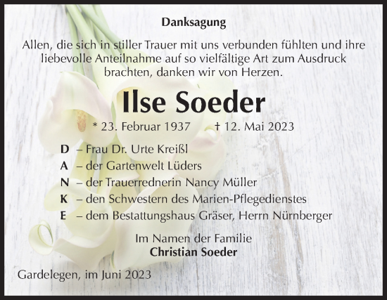 Traueranzeige von Ilse Soeder von Volksstimme Altmark West