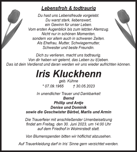 Traueranzeige von Iris Kluckhenn von Volksstimme Haldensleben/Wolmirstedt