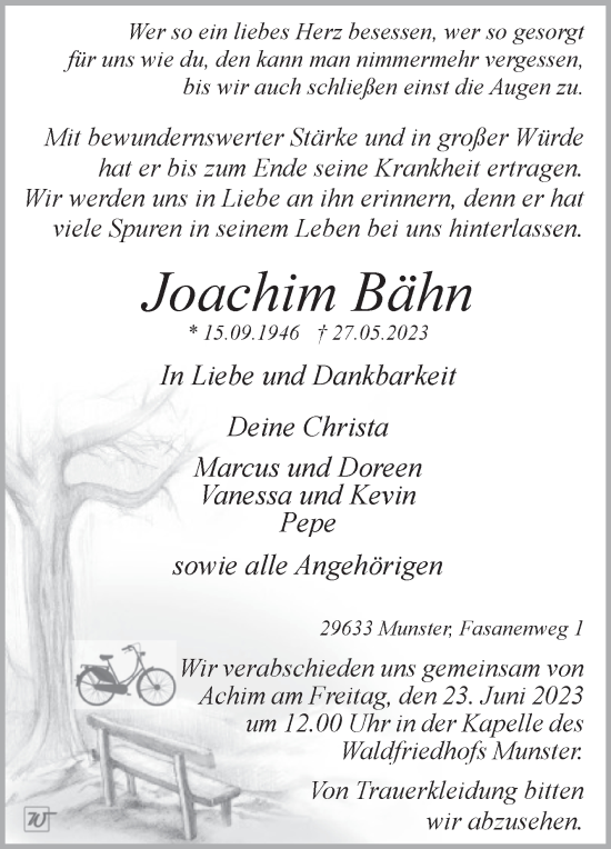 Traueranzeige von Joachim Bähn von Volksstimme Schönebeck