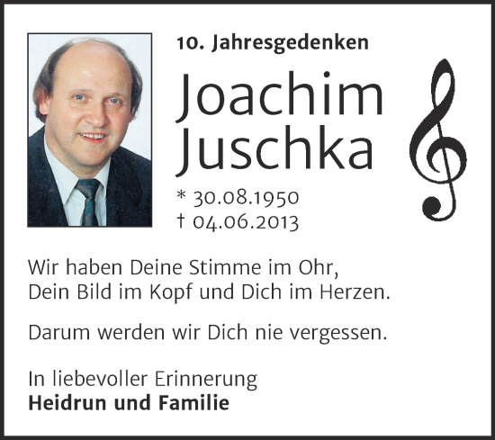Traueranzeige von Joachim Juschka von Trauerkombi Köthen