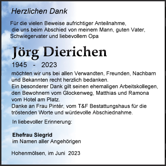 Traueranzeige von Jörg Dierichen von Trauerkombi Weißenfels