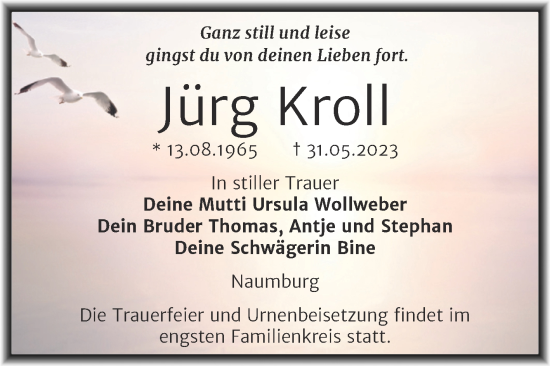 Traueranzeige von Jürg Kroll von Naumburger Tageblatt