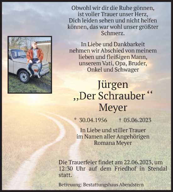 Traueranzeige von Jürgen Meyer von Volksstimme Altmark Ost